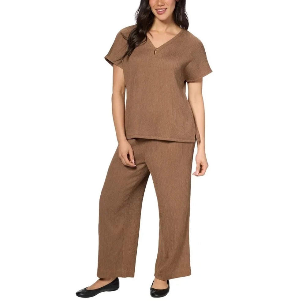 Jones New York Women's Textured Crop Set, Mushroom (Brown), Size: XL, New